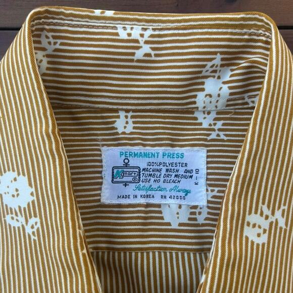 Vintage 70s Kmart Disco Floral Stripe Button Down Shirt Rockabilly Men's Large - Picture 3 of 11